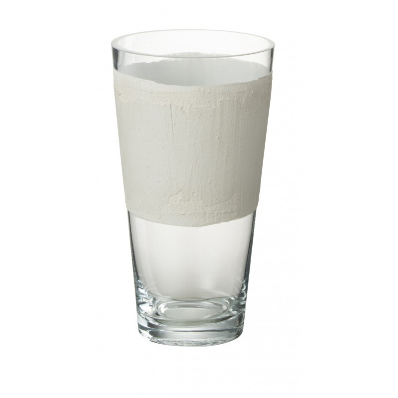 Vase avec ligne en verre blanc 14x14x25 cm