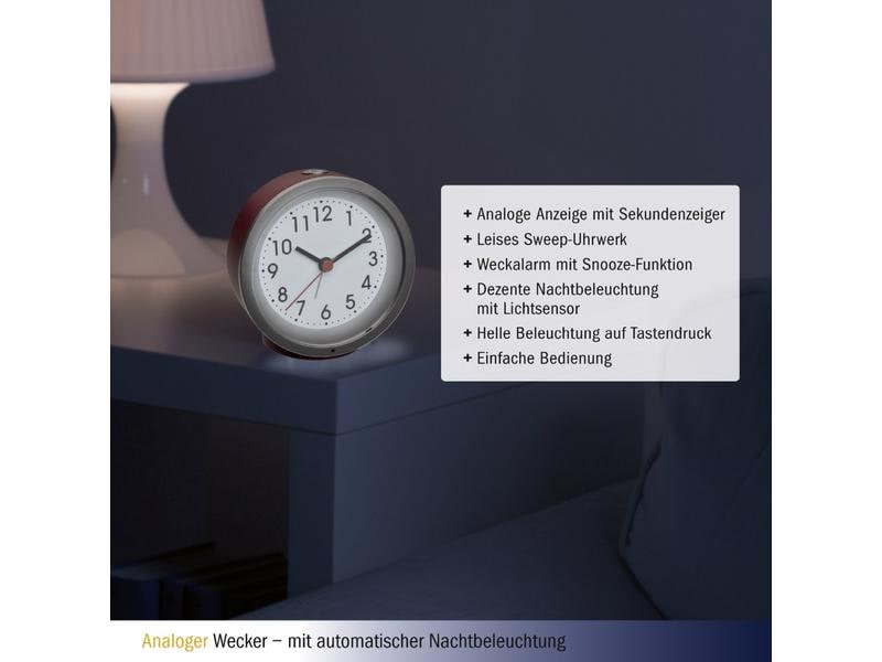 TFA Dostmann Analoger Wecker Rot Tischwecker mit gummi-beschichteter Unterseite
