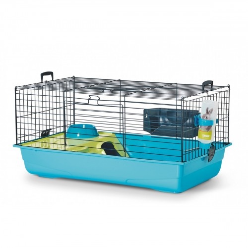 Gaiola Savic Nero 2 azul totalmente equipada para coelhos.