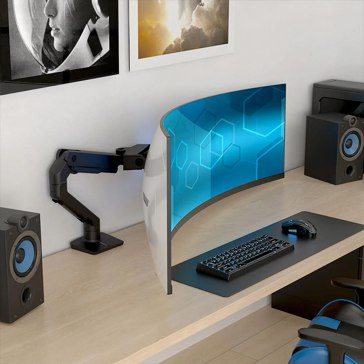 Ergotron Bras de bureau HX avec pivot VHD pour écrans ultra-larges très incurvés - Noir