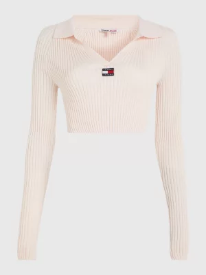 Blusa cropped canelada com emblema