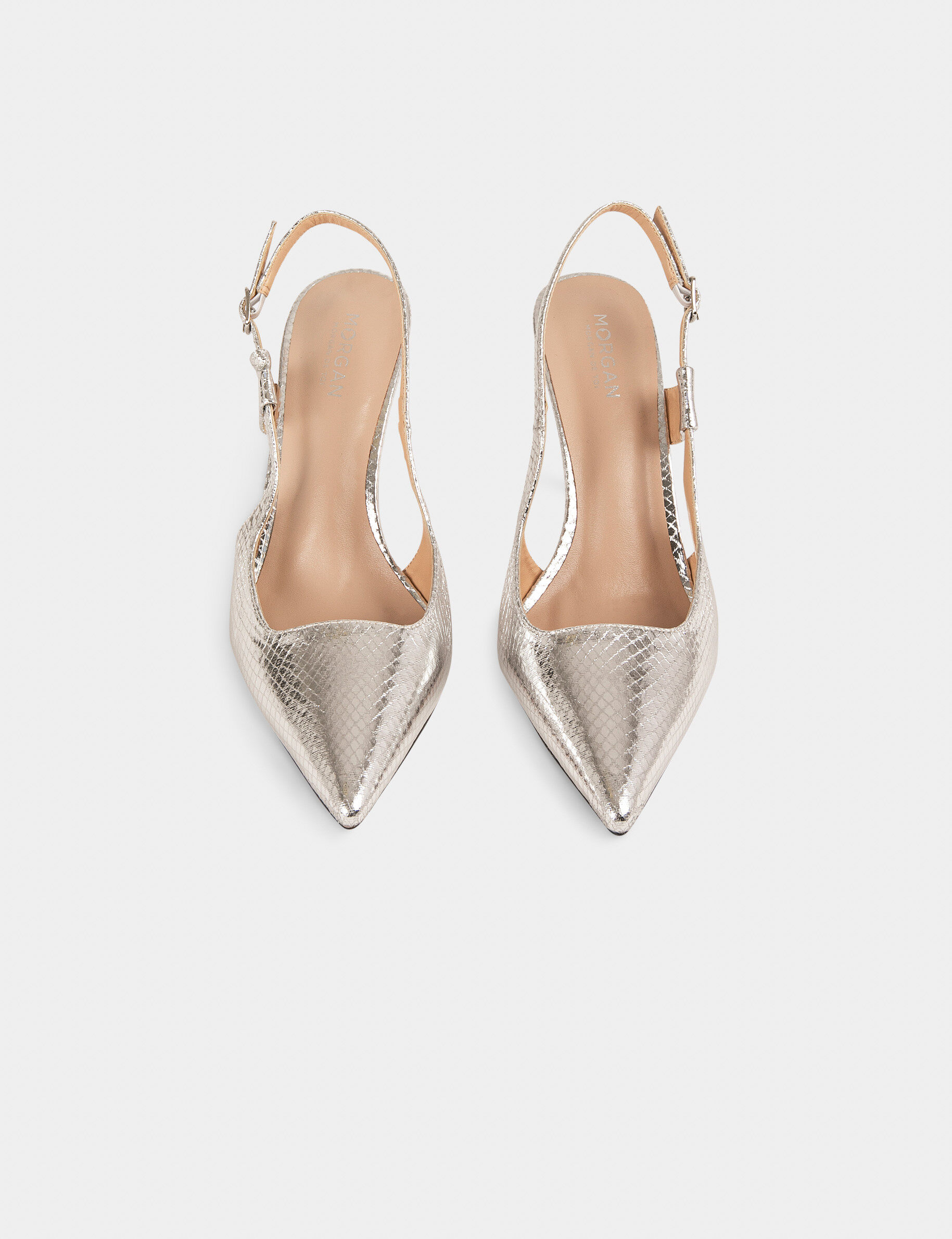 Sandales slingback aspect métallisé argente femme - argente