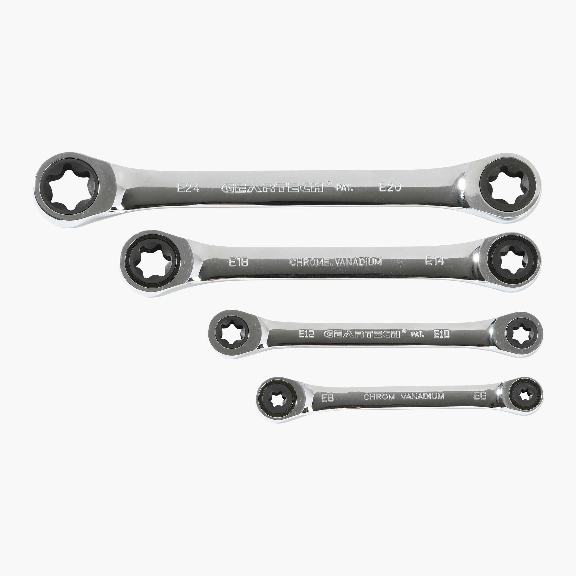 Skralleringnøkkelsett Torx, 4 stk. E6–E24
