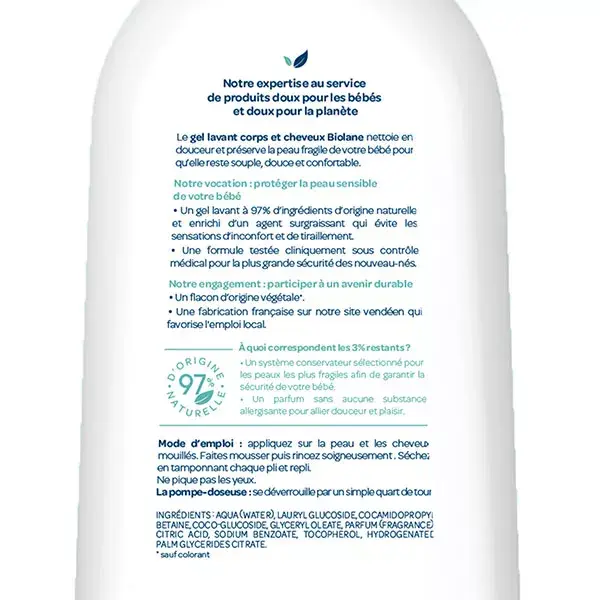 Biolane - Gel para Corpo e Cabelo - Pele Sensível - Cabelo Fino - Bebê - 350ml