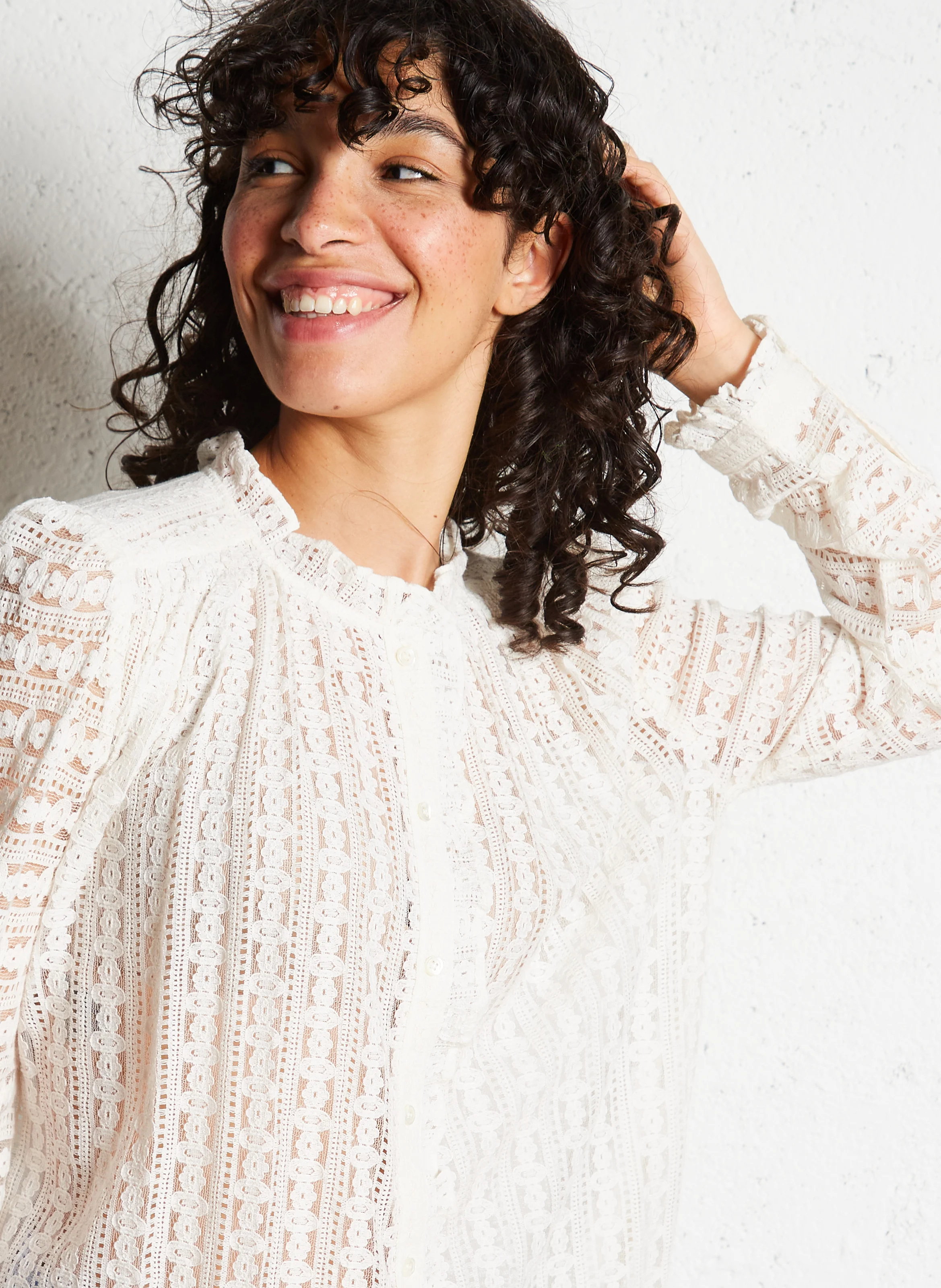 BETSY - Blouse col rond droite en coton mélangé | Beige