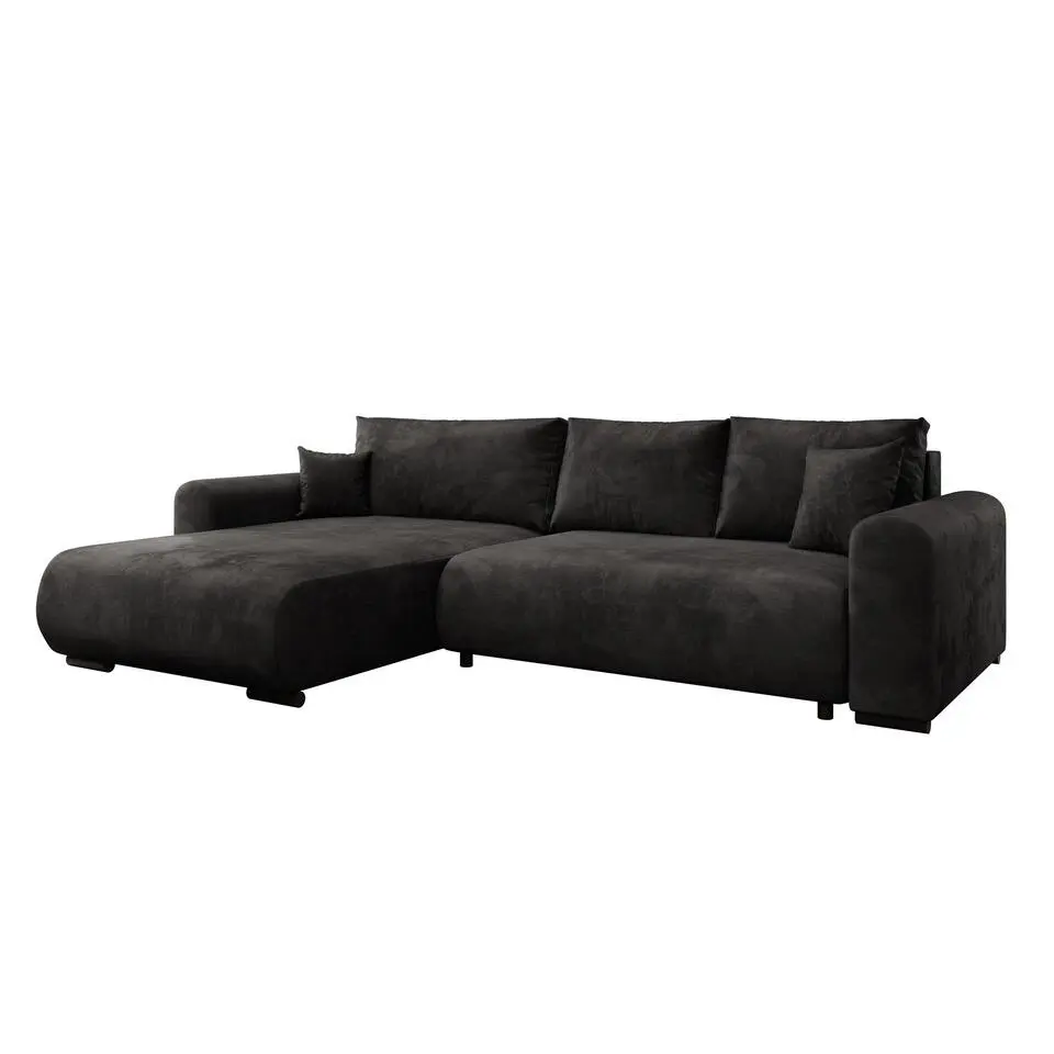 Meubella - Hoekbank Mindin - Zwart velvet - Universeel