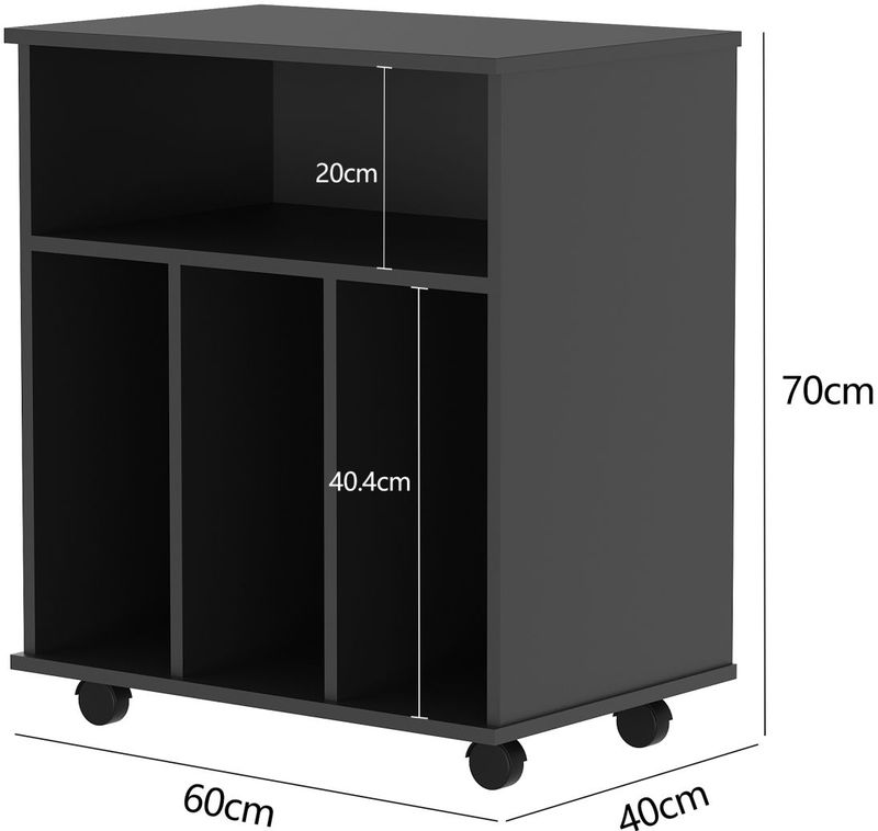 Lp Vinyl Opbergkast - Zwart - Praktisch en Verrijdbaar Design