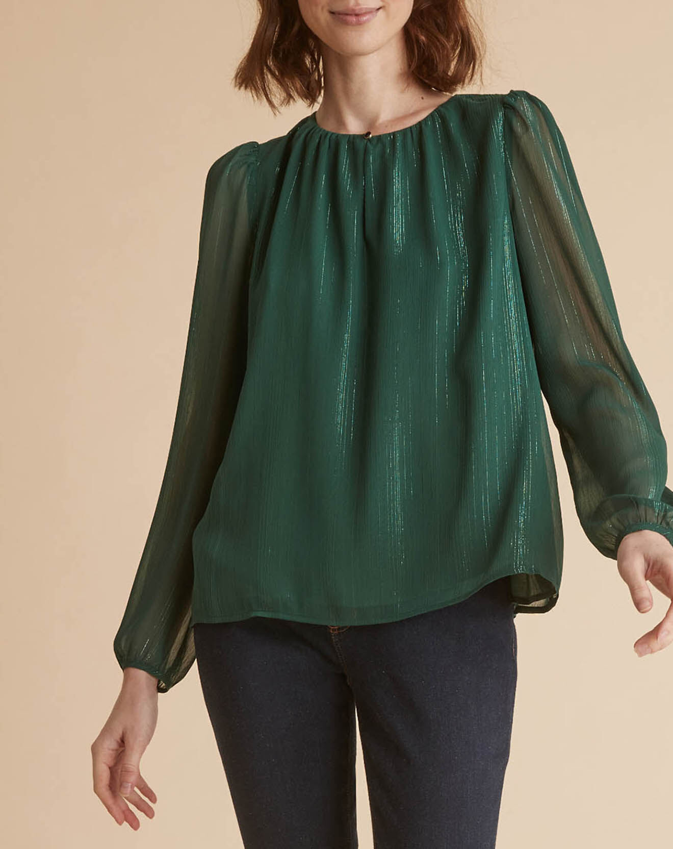 Cyrillus Blouse en voile rayé irisé verte