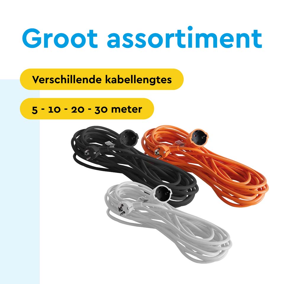 BRASQ 20 meter verlengsnoer met randaarde - White