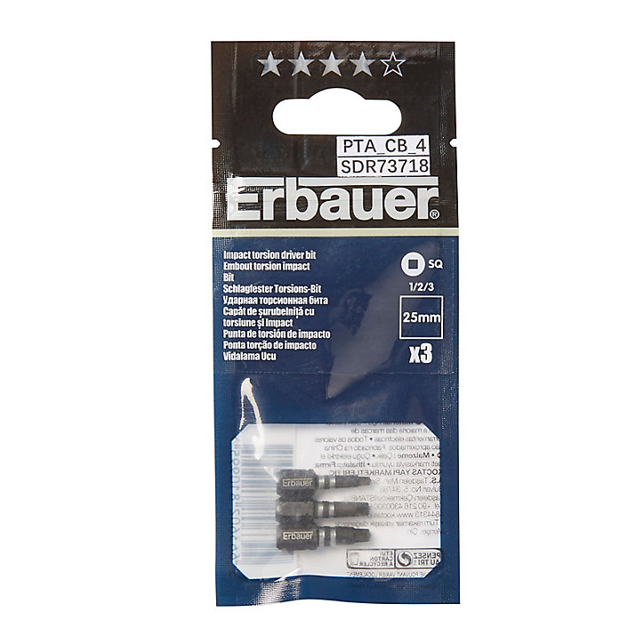 Embout de vissage torsion impact SQ1/2/3 25 mm Erbauer - 3 pièces