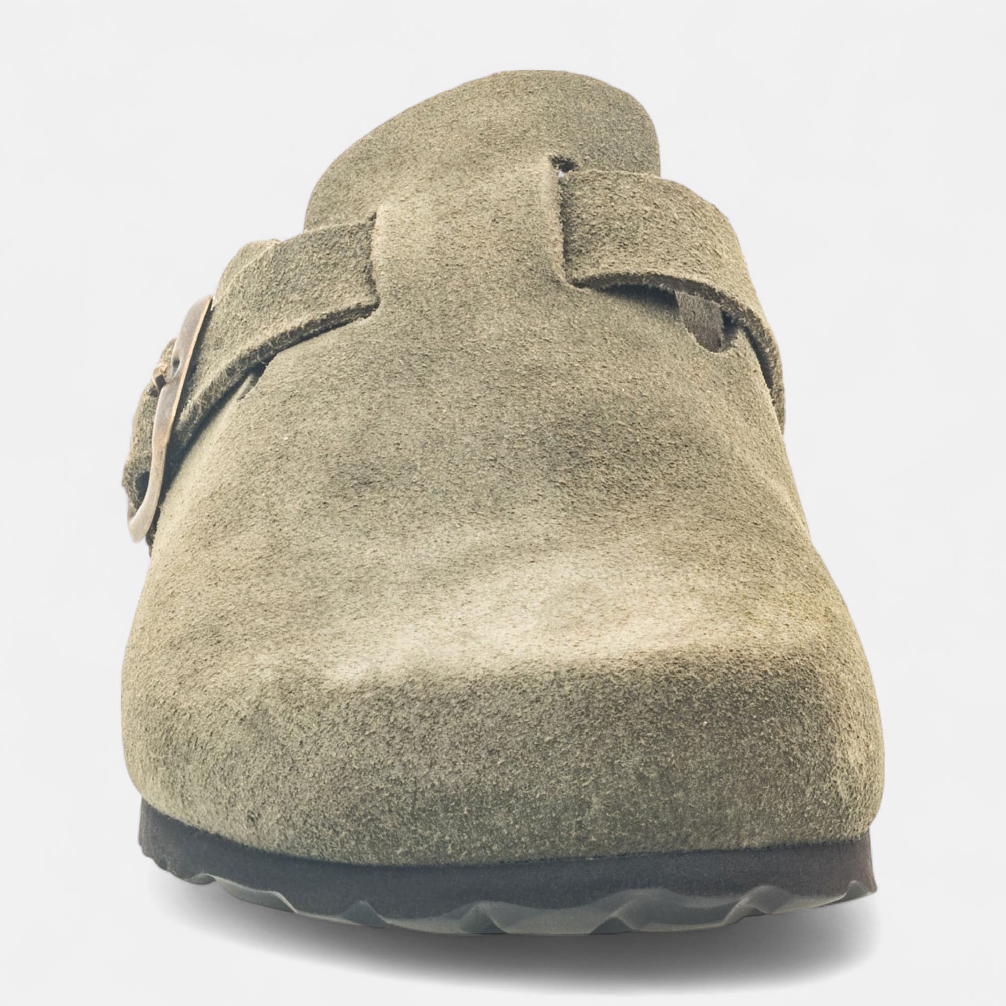 Mules semelle liège Garçon en cuir kaki