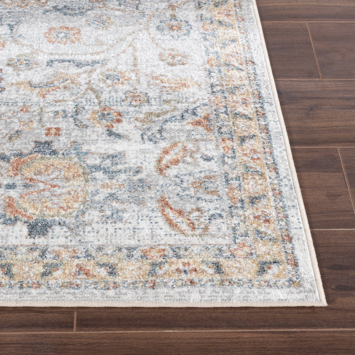 Vintage rond vloerkleed, machinewasbaar, grijs/geel, Ø 200 cm, ESTHER