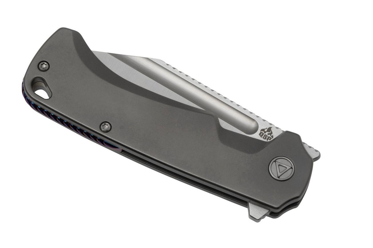 QSP Knife Rhino QS143-A, M390, Bead Blasted Titanium, MokuTi hardware, zakmes