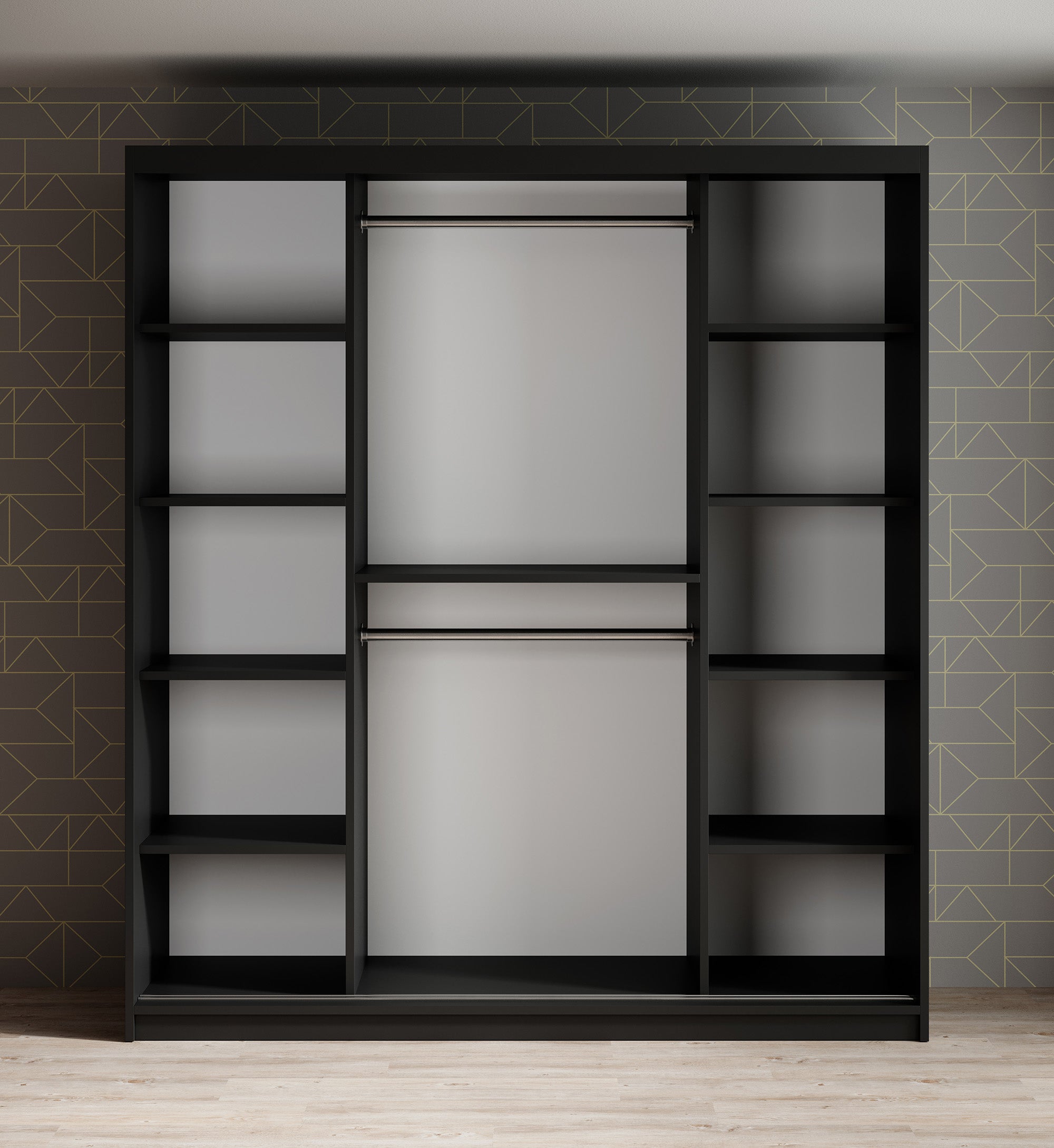 Mandalin - Kledingkast met schuifdeuren - Zwart - 180x62x200 cm