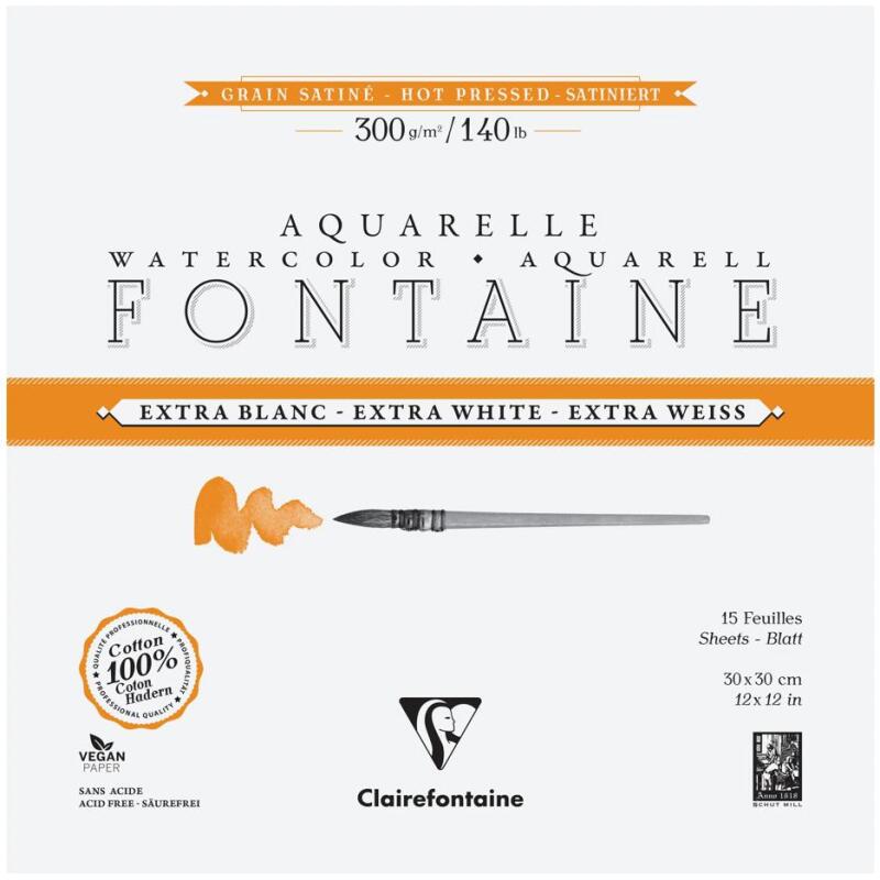 Fontaine Extra Blanc Grain Satiné bloc collé 4 côtés 15F 30x30cm 300g