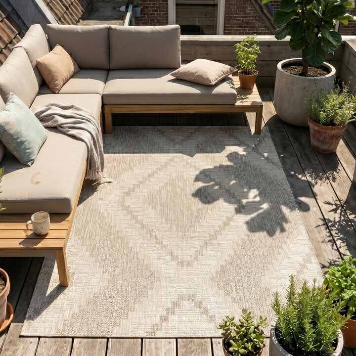 Jute buitenkleed - Atlas Diamond Bruin/Creme
