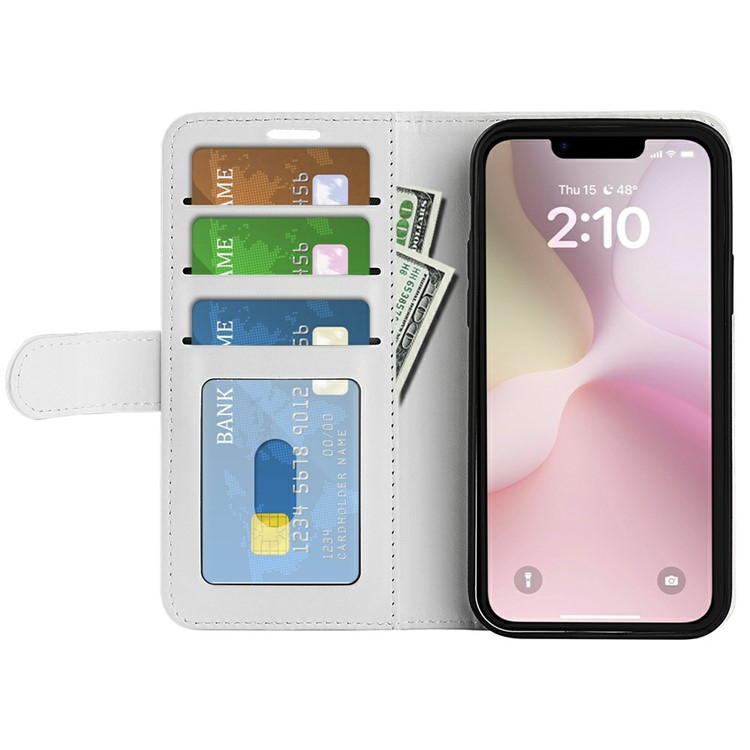 iPhone 16e Leder Tasche Flip Cover mit Kartenfächer - Weiss (Glanz)