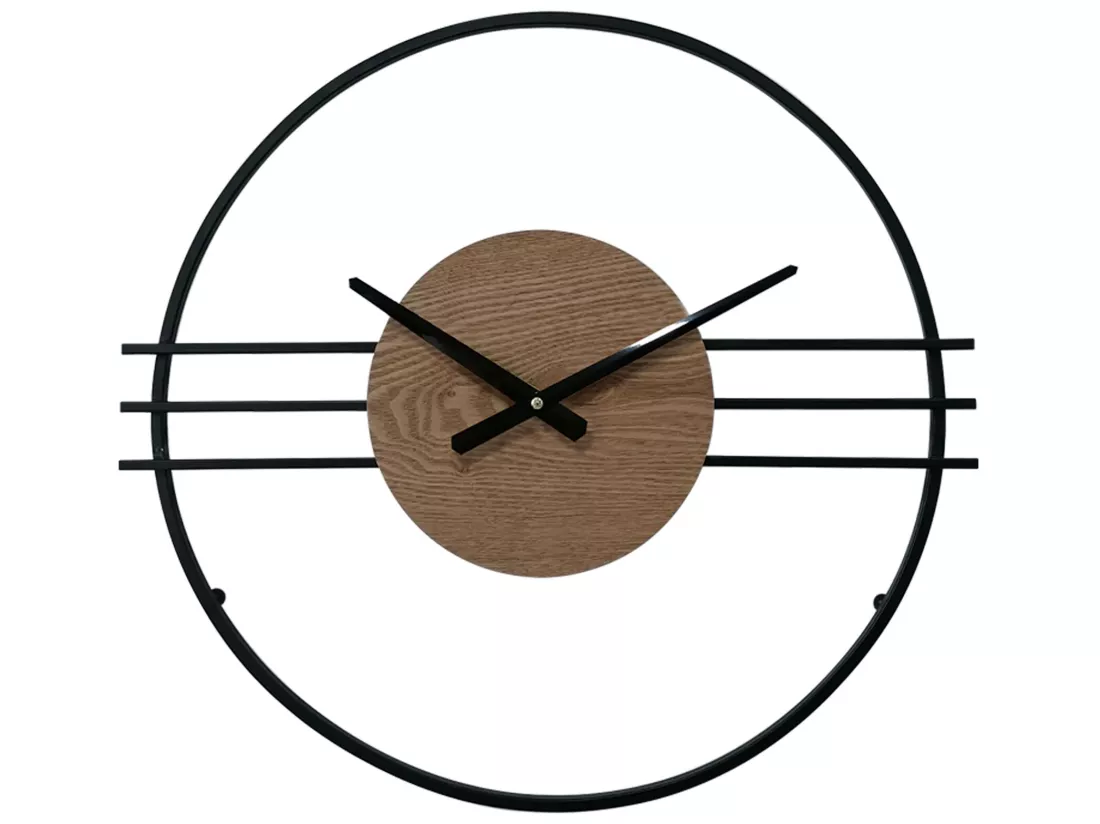 Horloge Murale Design Moderne Mdf Métal Noir Brun 50 cm