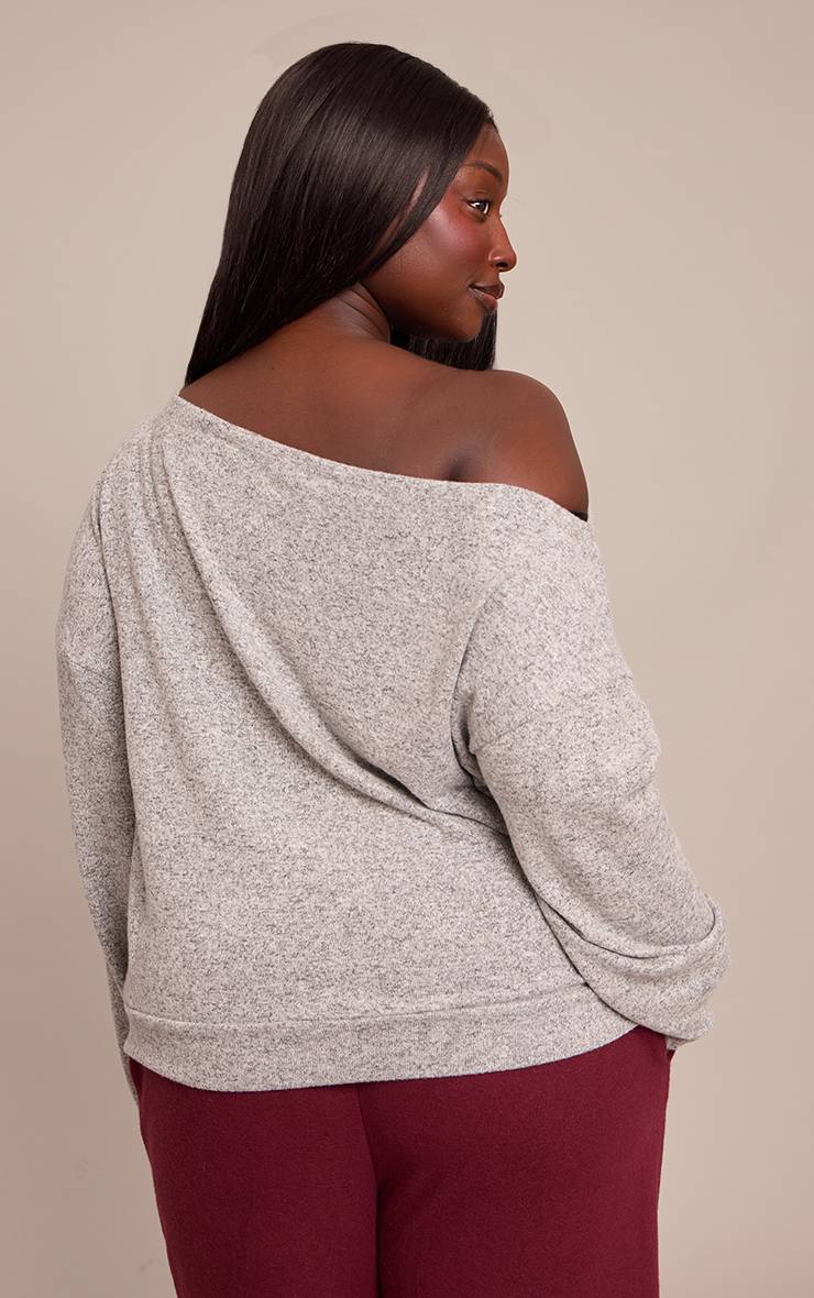 Gris Chiné Haut Grande Taille En Maille Douce Asymétrique Oversize Ample À Manches Longues