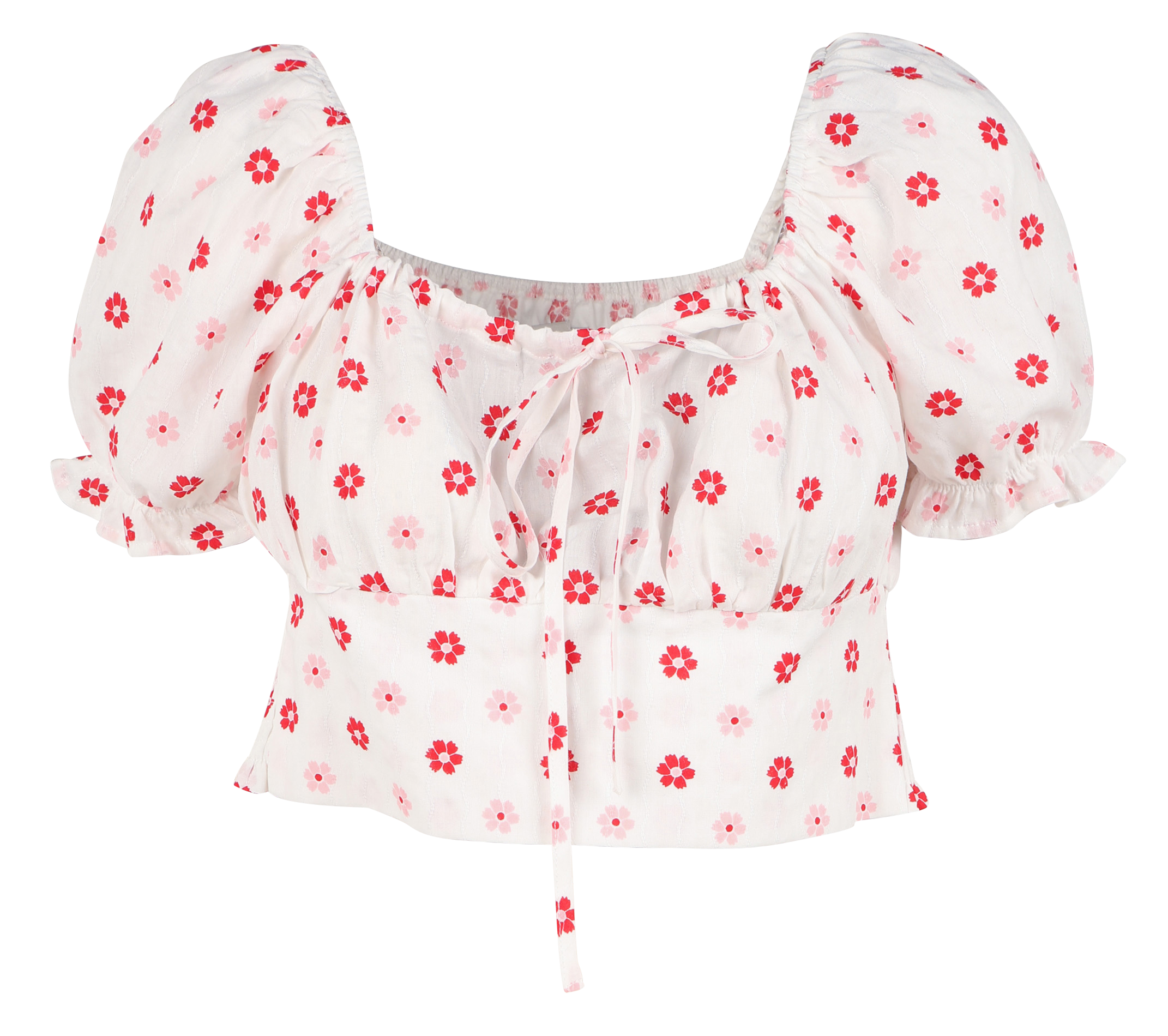 Top col bardot imprimé fleuri en coton| Blanc