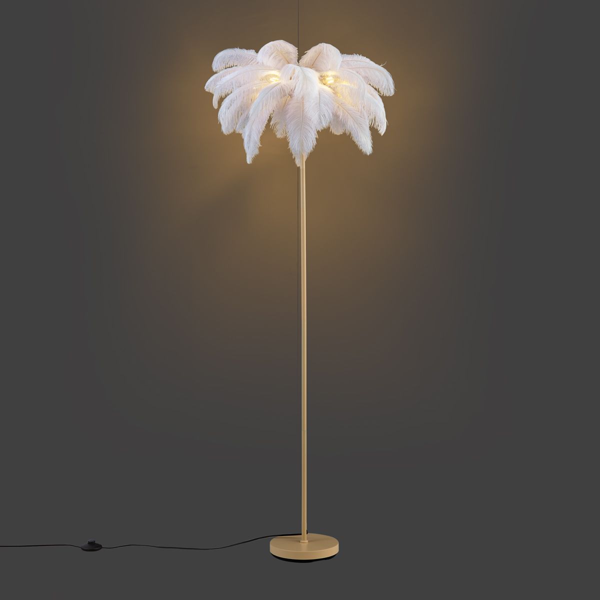 Art Deco vloerlamp beige met witte veren - Peahen