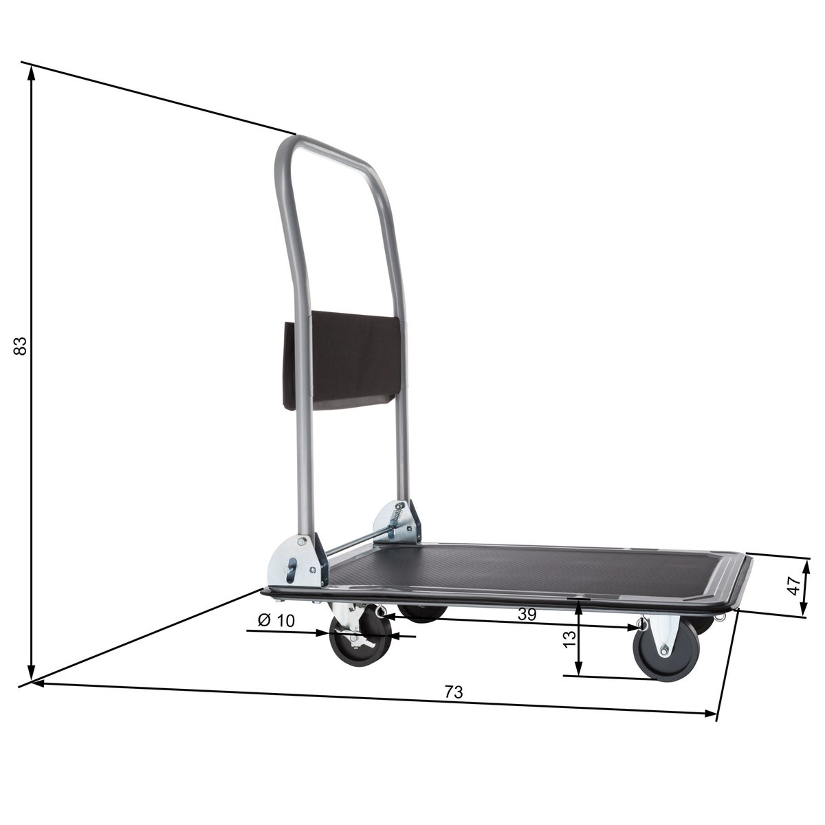 tectake platformwagen met inklapbare handgreep en opbergvak, laadvlak 73 x 47 cm