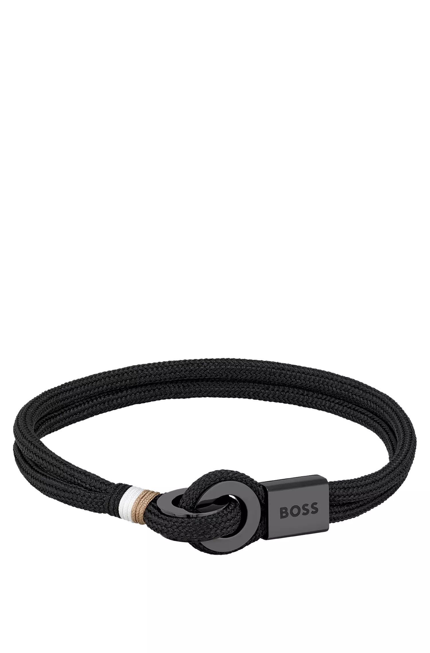 Pulseira de cordão BOSS laranja e preta com anéis entrelaçados