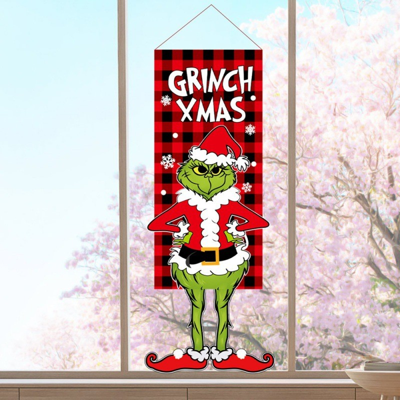 (40x110cm) Weihnachts Haustür Banner Christmas Fahne Deko Türschild - Grüner Bösewicht