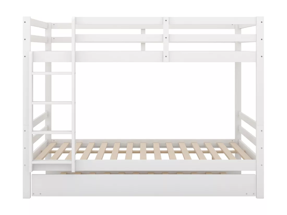 Blanc 140 * 200cm lits superposés pour les enfants, lits superposés avec lit gigogne, barre de haute hauteur, escalier stable