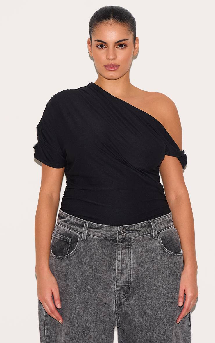 Noir Body Grande Taille À Détail Torsadé En Tissu Doux Au Toucher