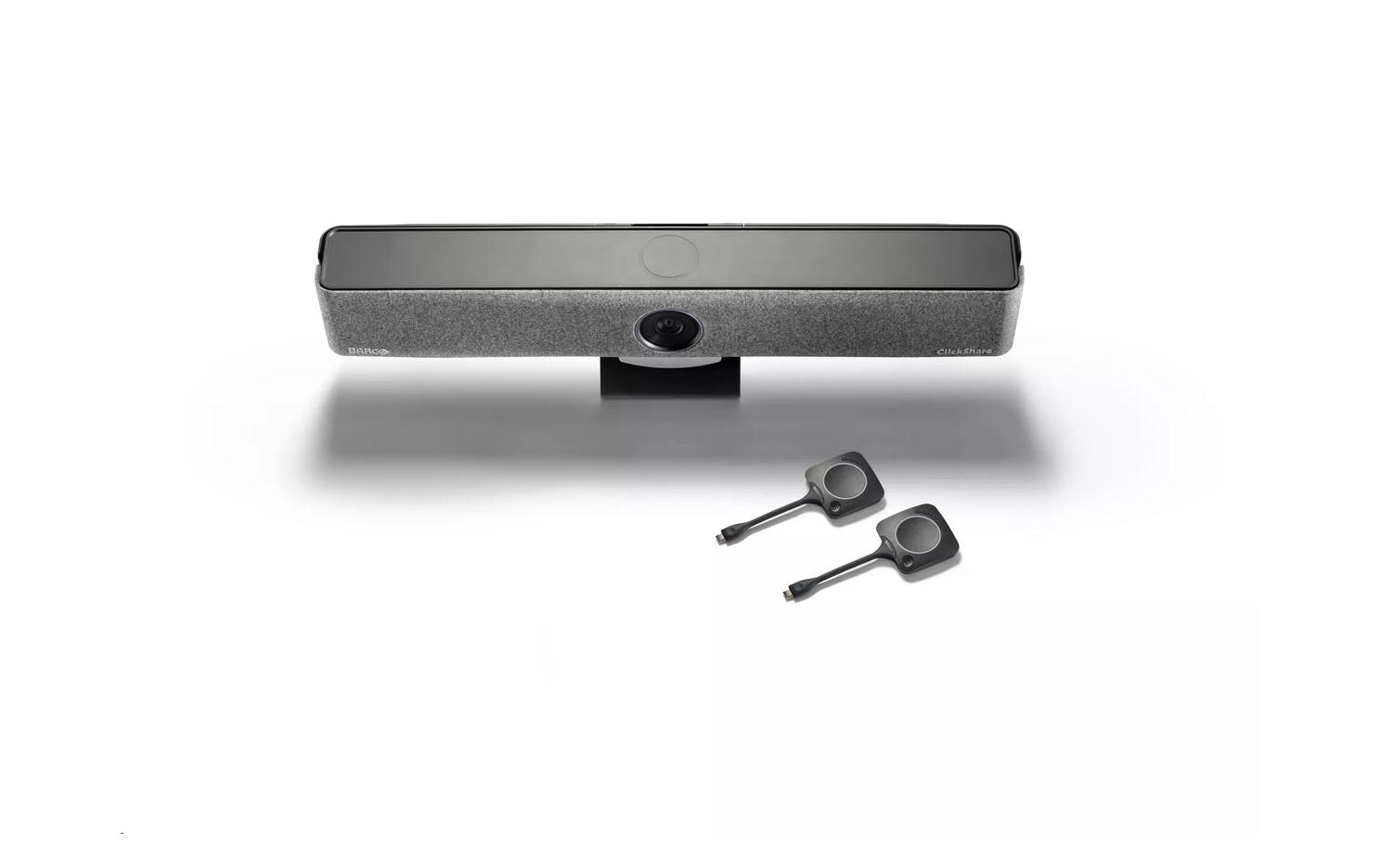 ClickShare Bar Pro mit 2 Buttons<br>Hochwertige All-in-One-Videobar für ansprechende und mühelose drahtlose Konferenzen