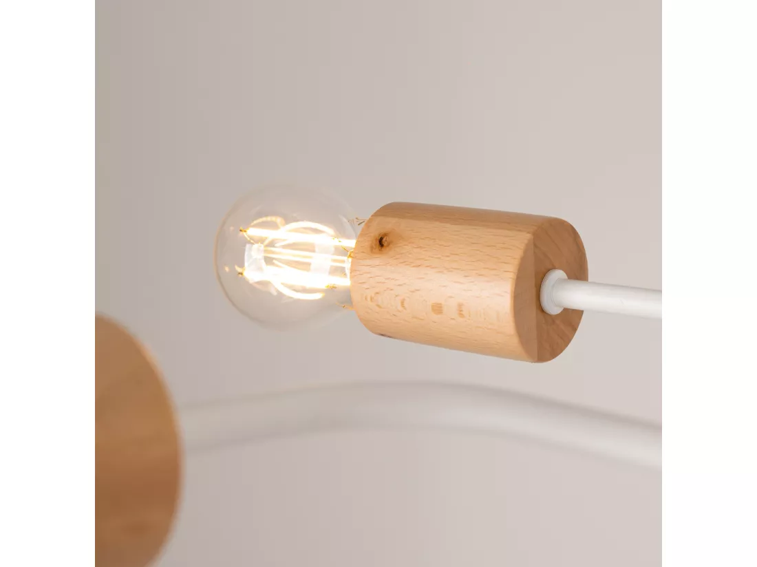 Lustre Timbo grenier en acier/bois - 8 sources lumineuses - L.100 x H.16,5 cm - blanc/bois naturel