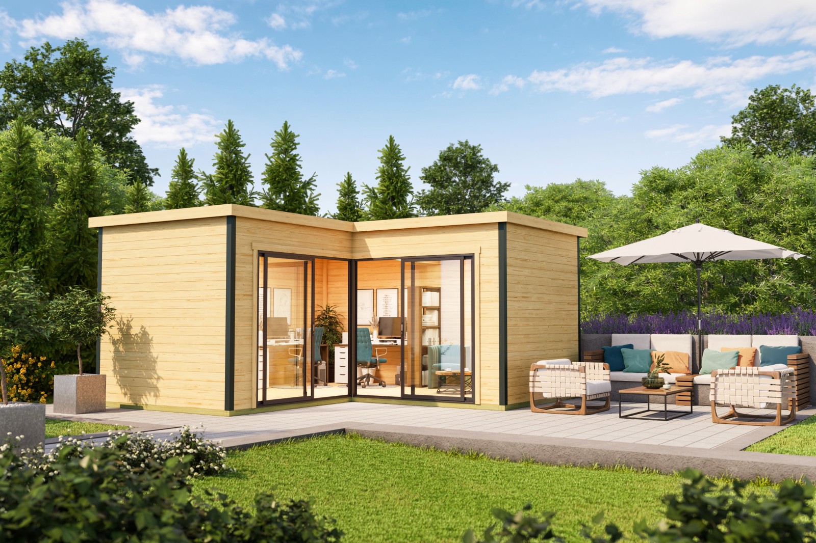 Gartenhaus DOMEO 6 - natur-anthrazit - Fichte massiv - 500x500 cm