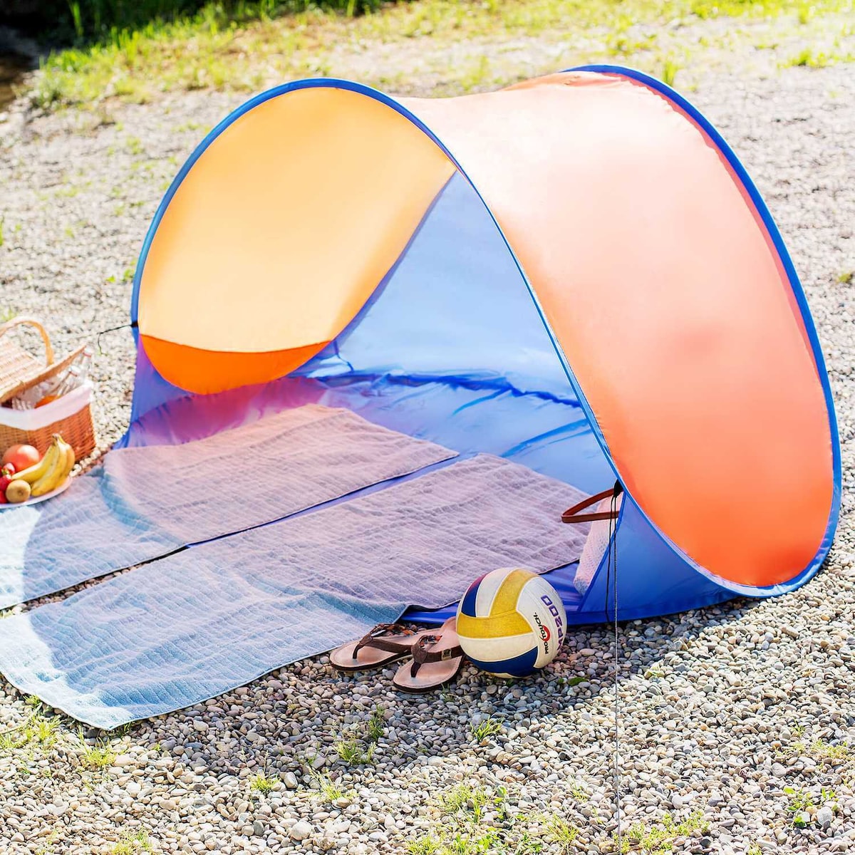 Pop up strandtelt Jasmin - blå/oransje