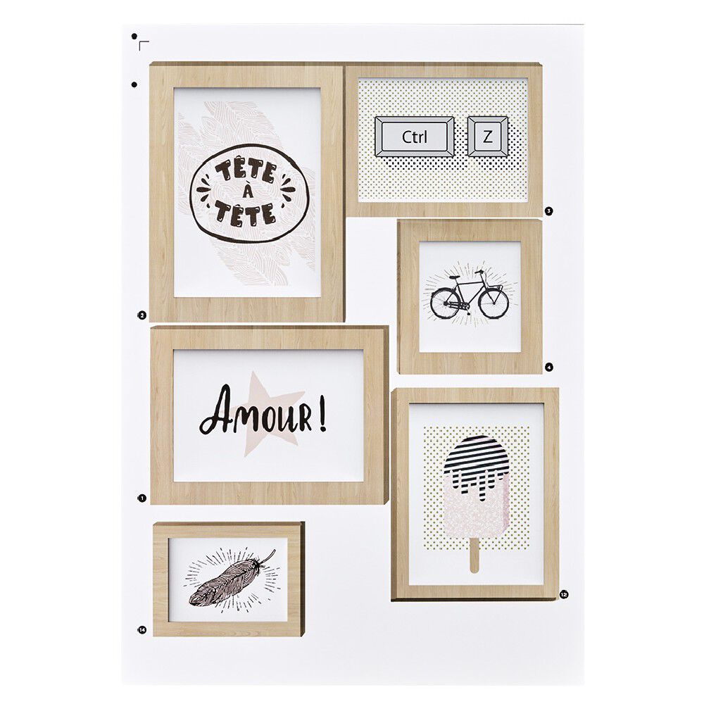 Kit 17 stickers déco effet cadre imitation bois