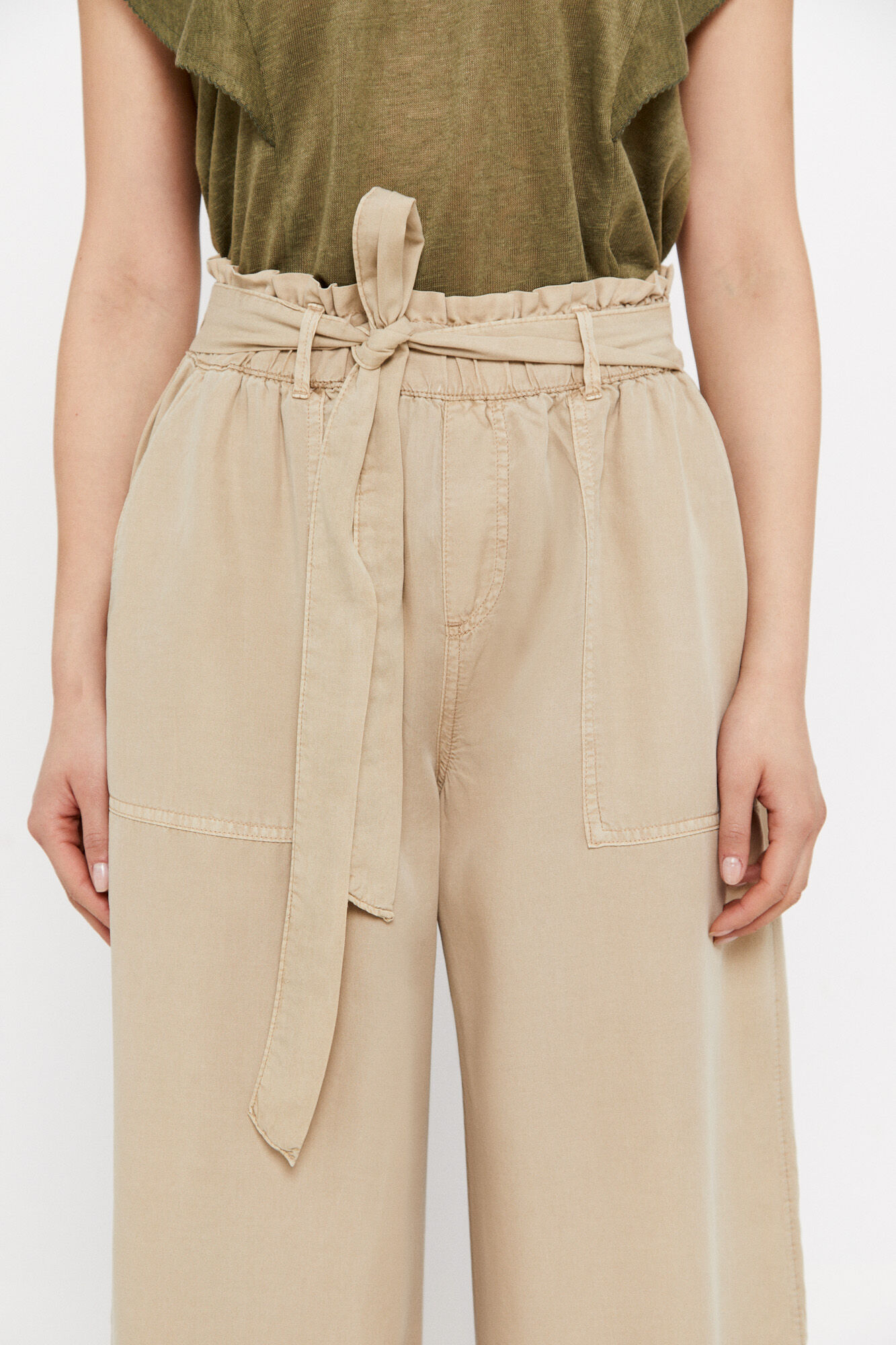 Calça palazzo cargo Tencel - Bege