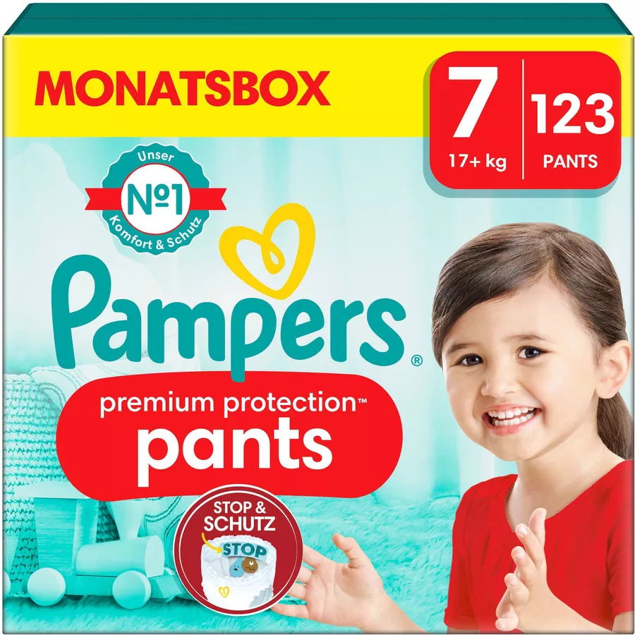 Pampers Premium Protection Pants, Gr. 7, 17kg+, Monatsbox (1x 123 Pants)