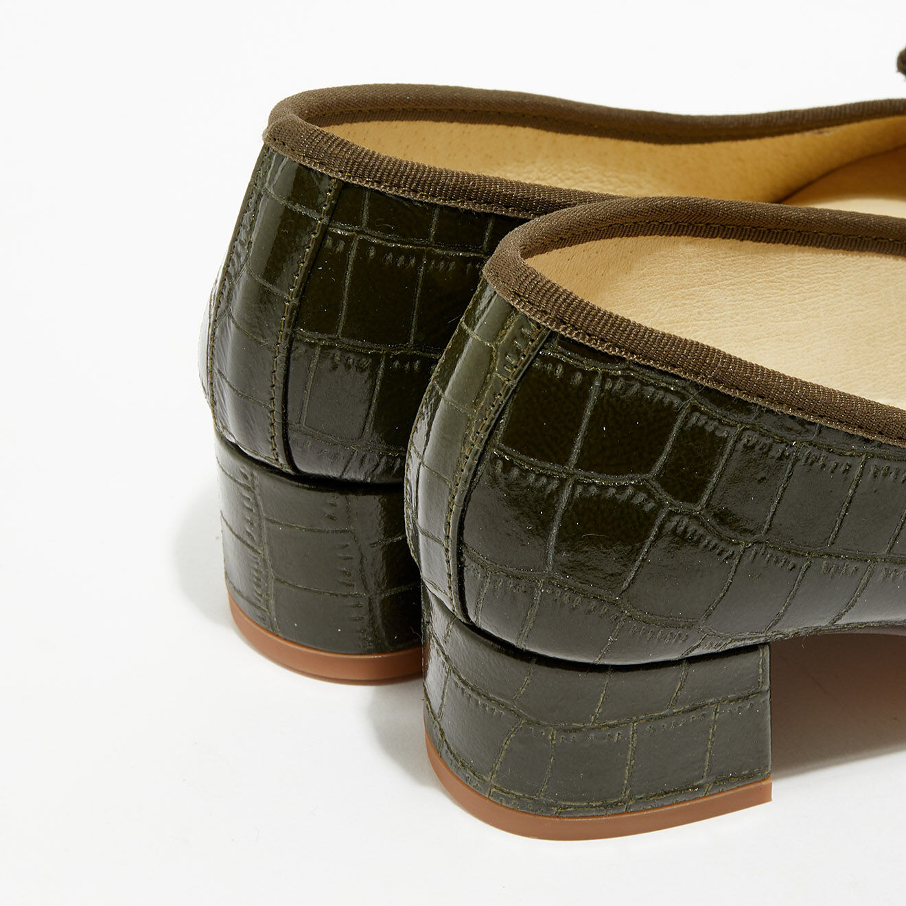 Quartier Latin Ballerines trotters en Cuir Diane façon croco kaki - Talon 4 cm