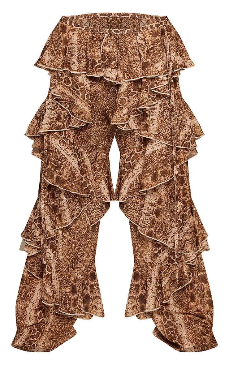 Marron Pantalon À Volants Imprimé Synthétique