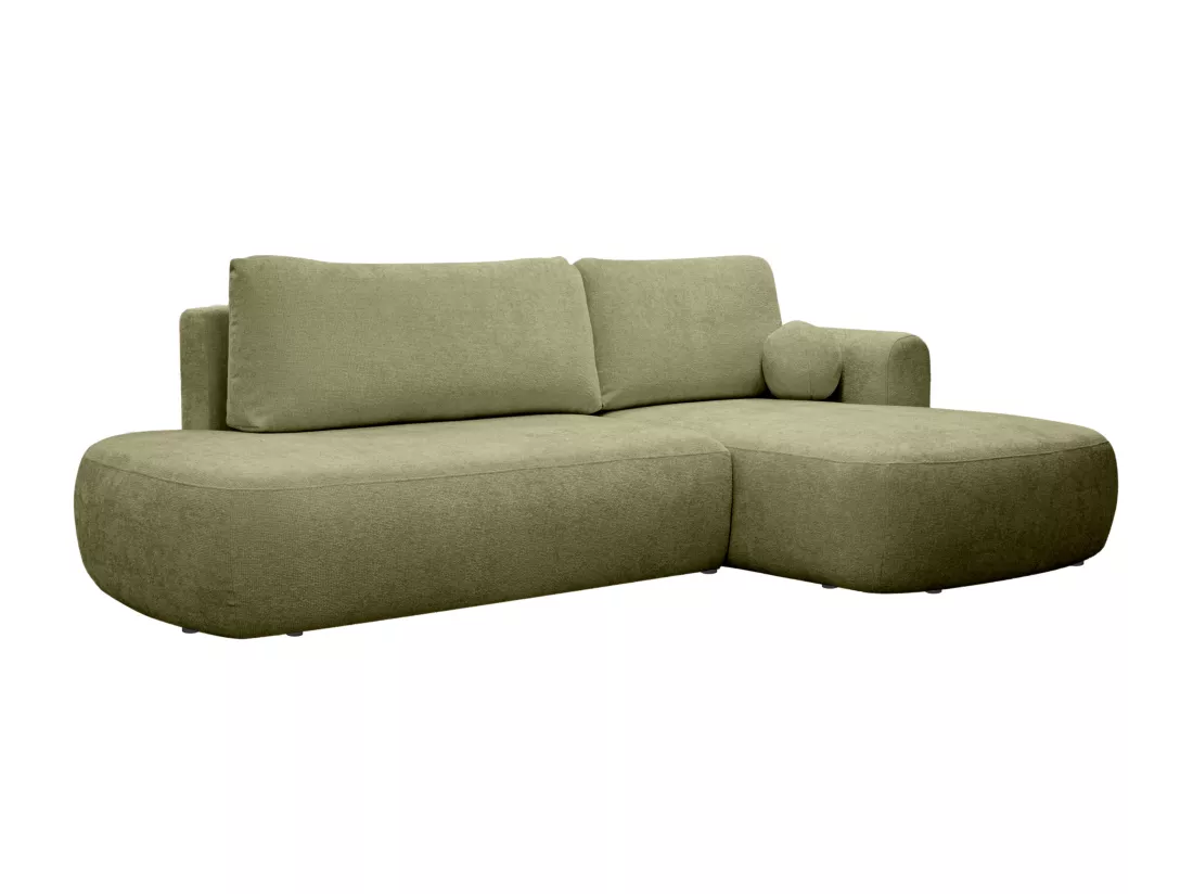 Canapé d'angle droit convertible en tissu texturé vert kaki BROCARO de Maison Céphy