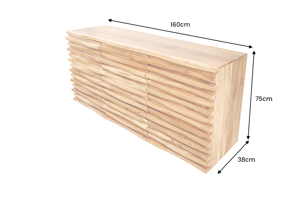 Massivholz Sideboard RELIEF 160cm Akazie Kommode mit Schubladen aufwändige Front