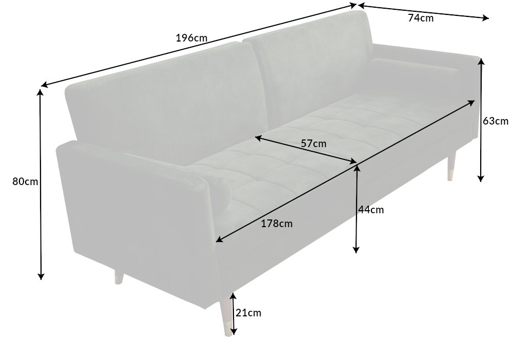 Modernes Schlafsofa COUTURE 200cm grün Microvelours 3-Sitzer Couch mit Schlaffunktion
