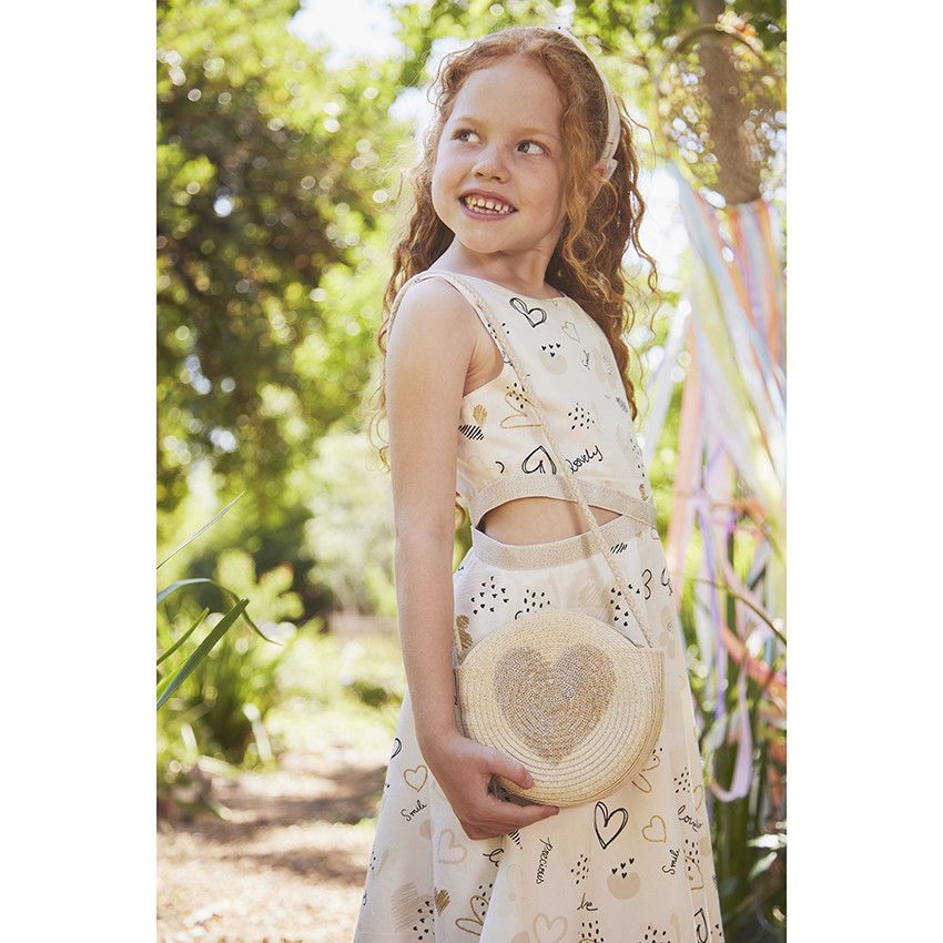 Robe de cérémonie en coton à imprimé fantaisie pour fille - Ecru