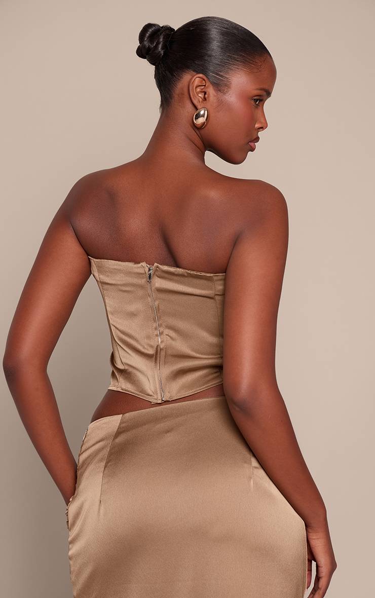 Vert Olive Haut Bandeau Drapé En Satin Doré