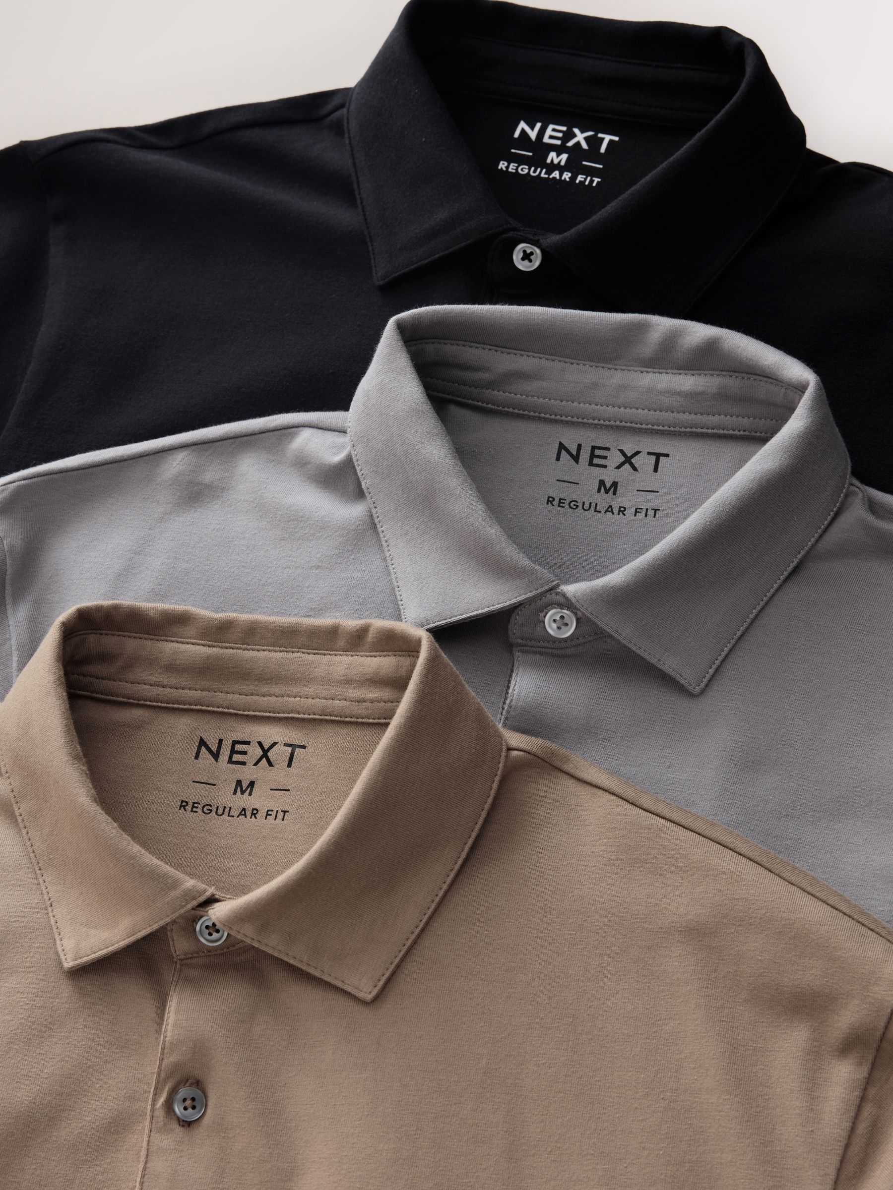 Zwart/grijs/naturel blok - Set van 3 jersey poloshirts met korte mouwen