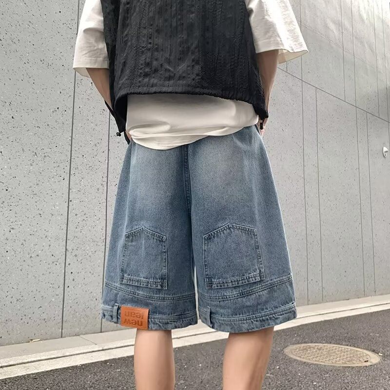 Cowpow - Mid Rise Washed Panel Denim Shorts