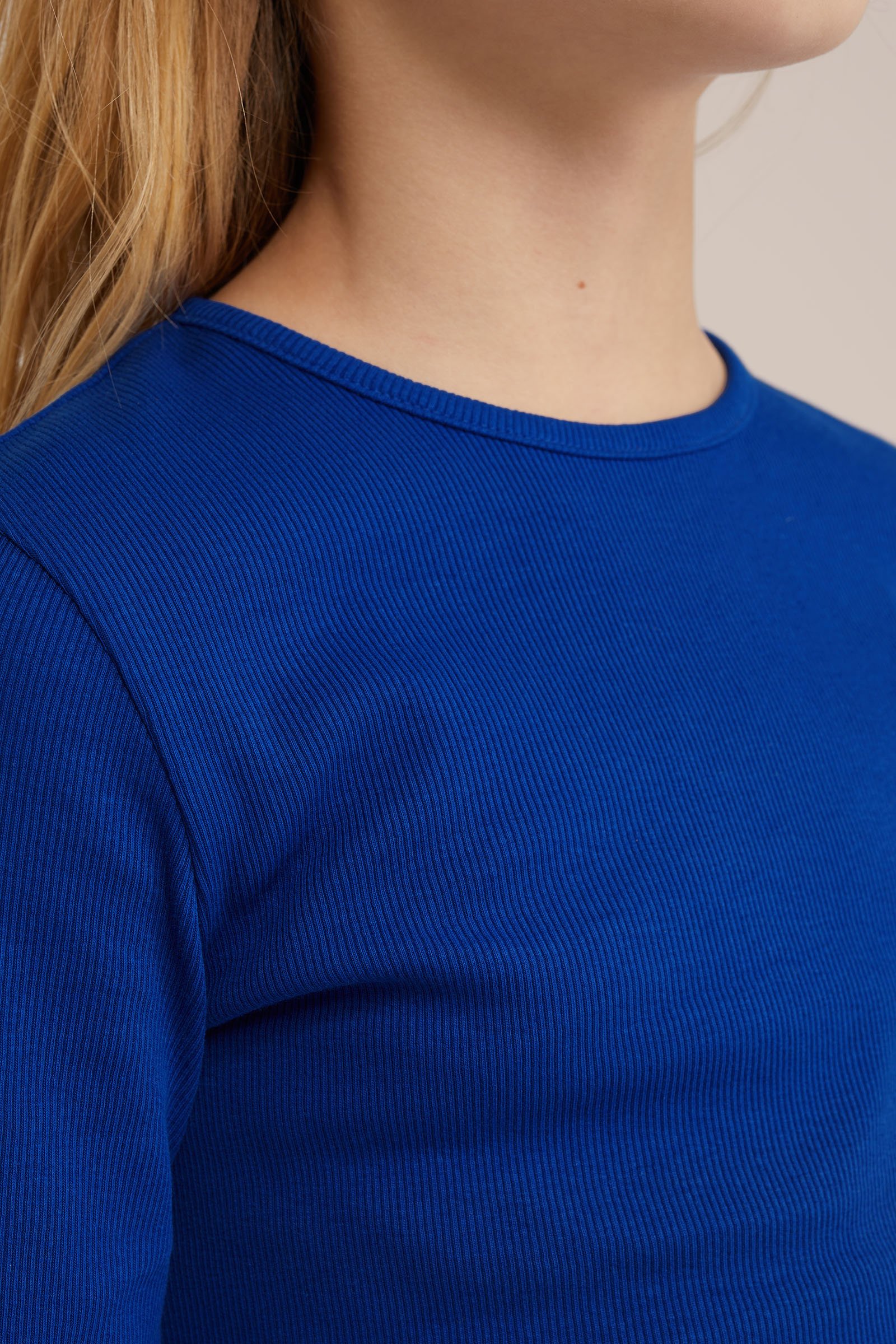 Meisjes T-shirt van ribstof WE Fashion Kobaltblauw