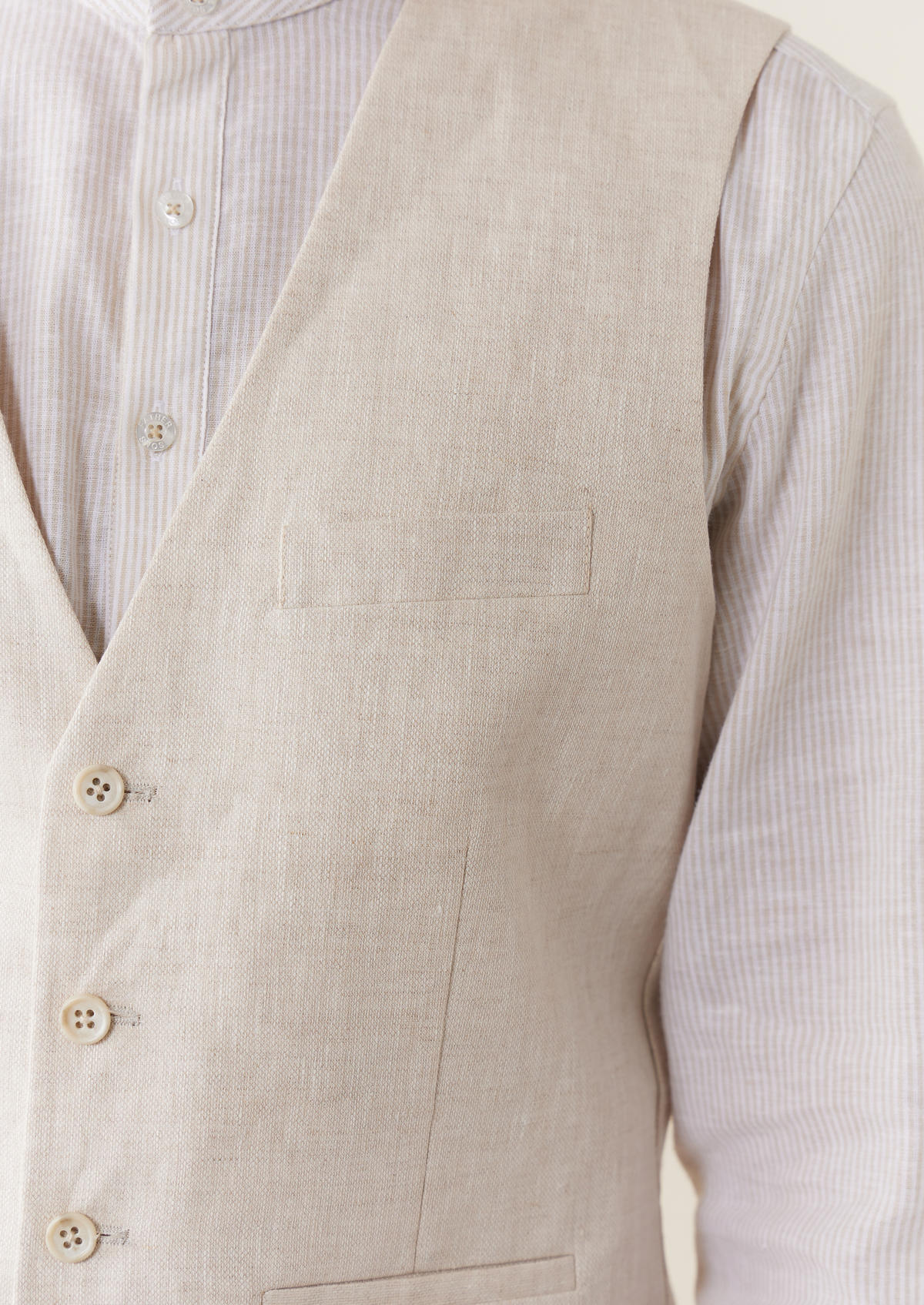 Gilet casual en lin uni beige