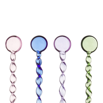 Theelepel glas set van 4 roze, blauw, paars en groen