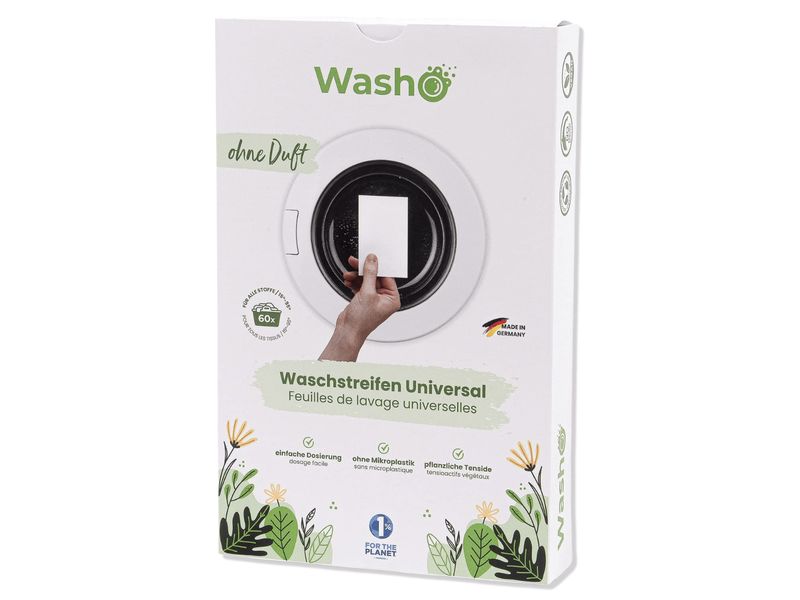 Washo Waschstreifen ohne Duft 60 Stück Praktische Waschmittelstreifen mit neutralem Duft